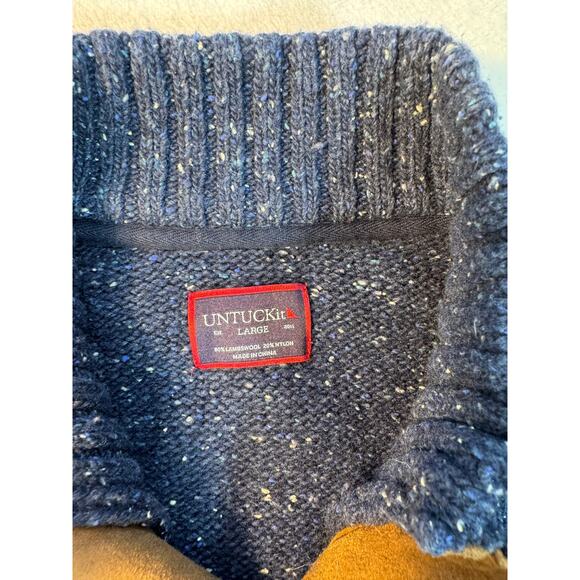 UNTUCKit Mens Navy Vangone Button Mock Neck Wool Sweater Lambswool Large - Picture 4 of 6